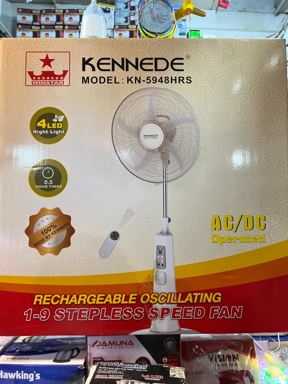KENNEDE KN-5948HRS Rechargeable Oscillating Stand Fan